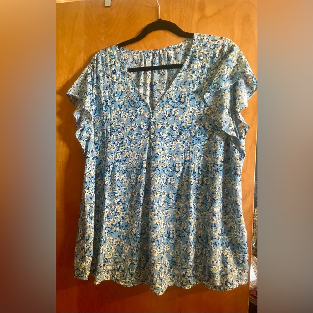 Blue size 2x flutter sleeve shirt